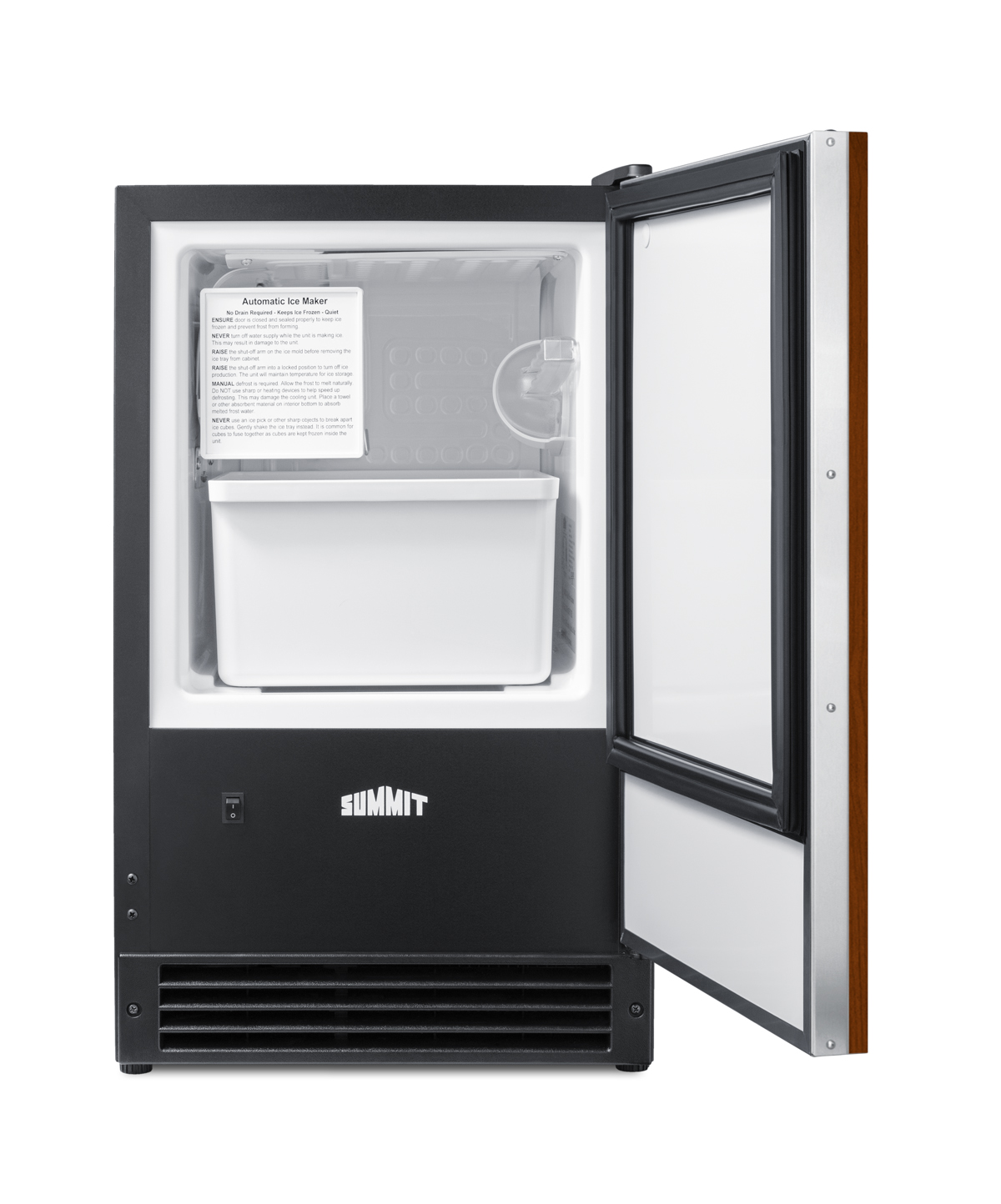 Built-in undercounter manual defrost icemaker with panel-ready door; no drain required